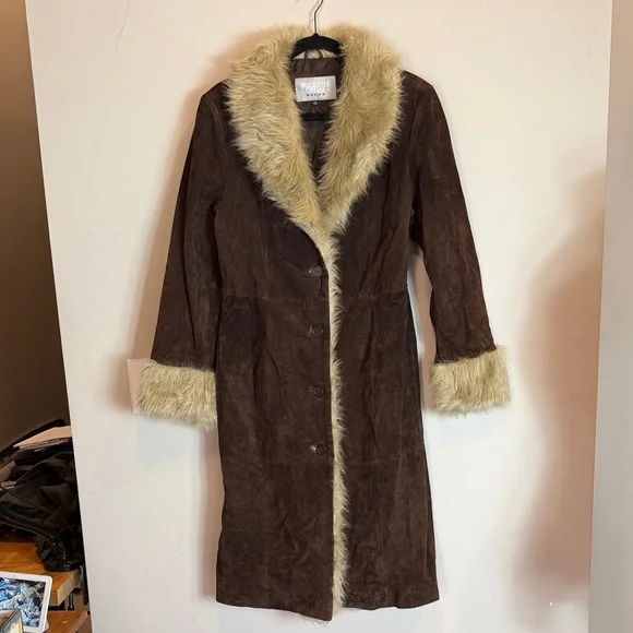Wilsons Leather Maxima Suede Fur Trim Penny Lane Afghan Coat Size Small - Picture 1 of 5